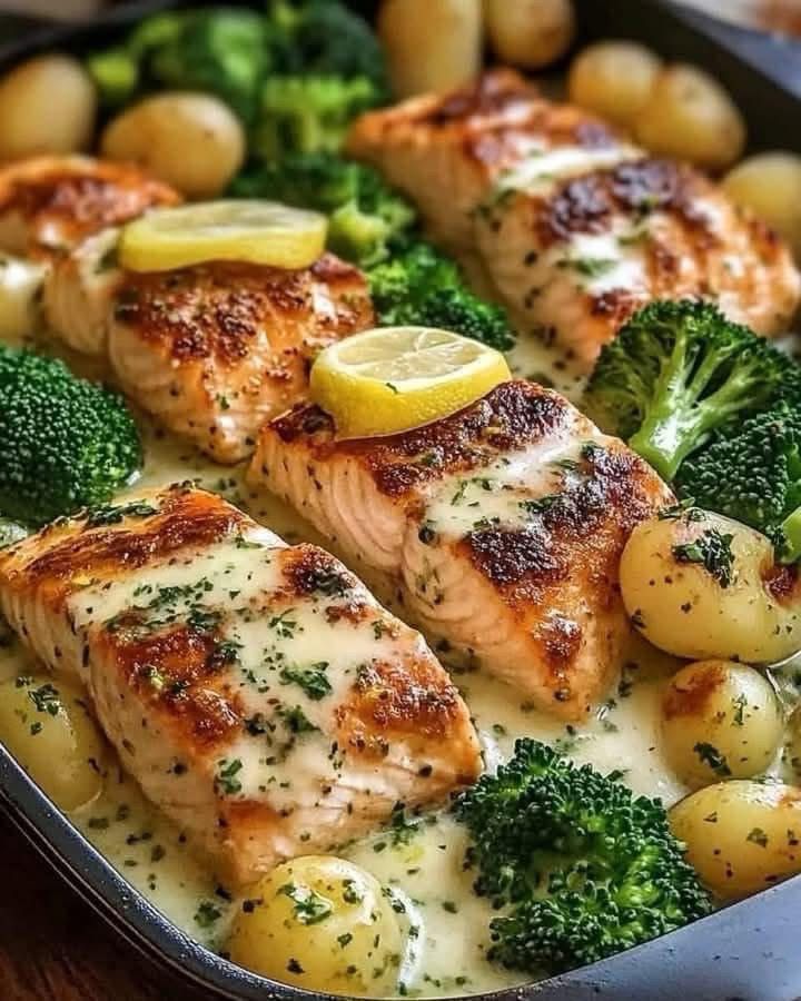 Lemon Butter Salmon with Crispy Potatoes and Broccoli 🍋🐟🥦